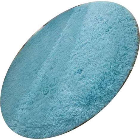 Tapis de sol rond en fibre de polyester style nordique, long, moelleux et doux, pour la chambre à coucher, bleu (1/5)