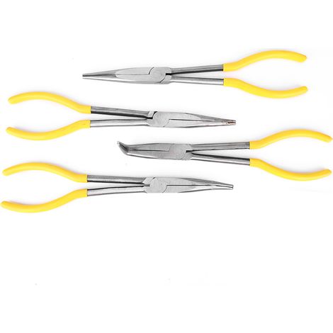 Un jeu de pinces mécaniques, de 11 pouces de long, avec des pointes coudées à 25°, 45° et 90° et des pointes droites, pinces en acier au carbone à long bec. (1/5)