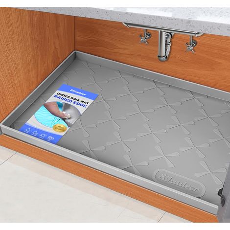 Tapis de dessous d'évier imperméable de 86,4 x 48,3 cm, tapis en silicone pour tiroir de cuisine et armoire, protecteur d'évier pour organiseurs de cuisine et de rangement, plateau de coffre (1/5)