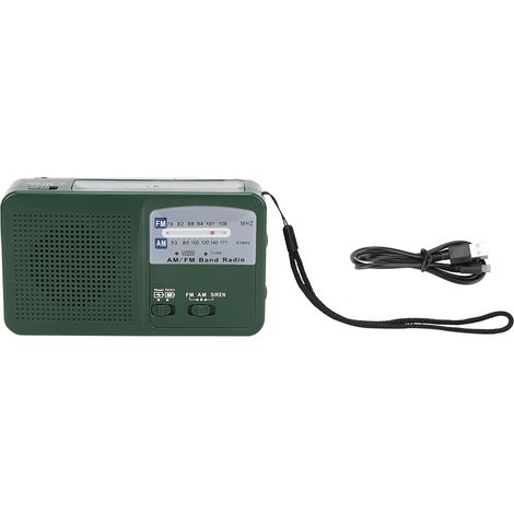 Radio de secours extérieure en plastique avec manivelle, lampe torche multifonction et chargeur de téléphone portable (1/5)