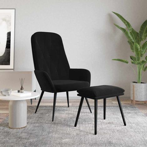vidaXL Sillón de relax con taburete terciopelo negro (1/5)
