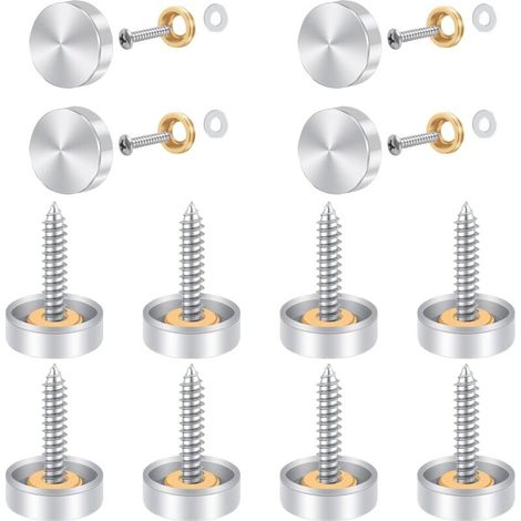 12 Pcs Vis à Miroir, Bolatus 16mm en Acier Inoxydable Miroir Décoratif Vis Couvercle Cap Clous avec Rondelles pour Tables à Miroir Plaques de Bain Armoires Panneaux en Verre
