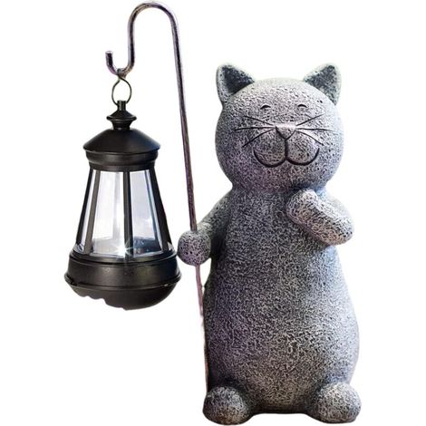 Chat Decoration Statue Jardin Exterieur avec Lampe Solaire Figurine - Salon Chaton Décoration Cadeau pour Femme Homme Maman Anniversaire Decor Imperméable pour de Jardin Balcon