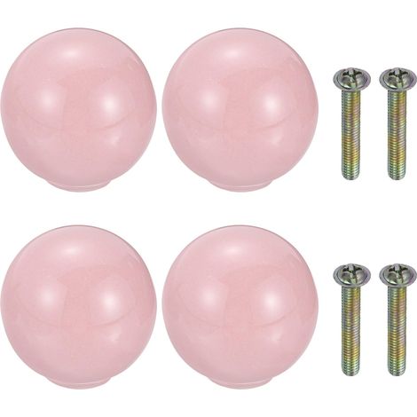 4Pcs Boutons En Ceramique, 33mm/1.3" Poignee Ronde De Porte Avec Vis Poignee De Tiroir Mignons Boutons En Ceramique Pour Cuisine Chambre Armoire Meuble Placard Penderie, Rose Clair (1/5)