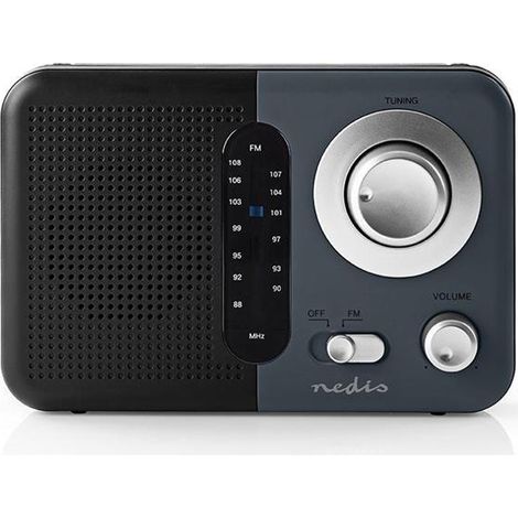 Radio fm diseno portatil fm funciona con pilasadaptador de corriente analogico 24 w pantalla en blanco y negro bluetooth conector para auriculares asa de transporte gris negro