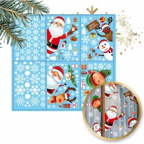 Pegatinas navideñas de colores ECARLA para ventanas, 6 hojas de 25x35cm NKD11 (1/4)