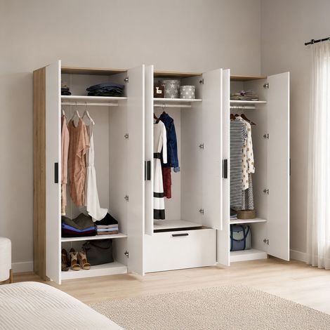Guardarropa Grande Letotava, Armario Dormitorio 3 Estantes, Perchero, un Cajón, 269x210h cm Blanco (1/5)