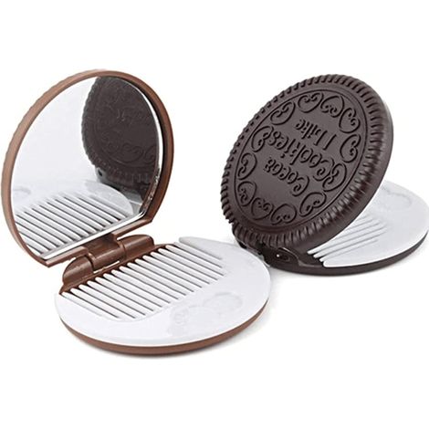 Mini espejo de maquillaje con forma de chocolate, compacto, portátil, plegable, de bolsillo, con 1 peine, espejo de regalo (1 pieza) – RAPANDA