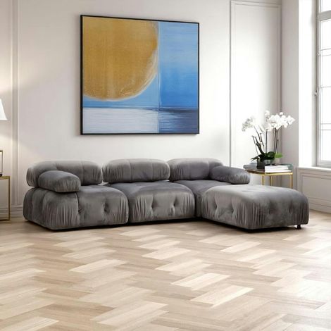 Canapé d'angle modulable gris - tissu velours RONDA (1/5)