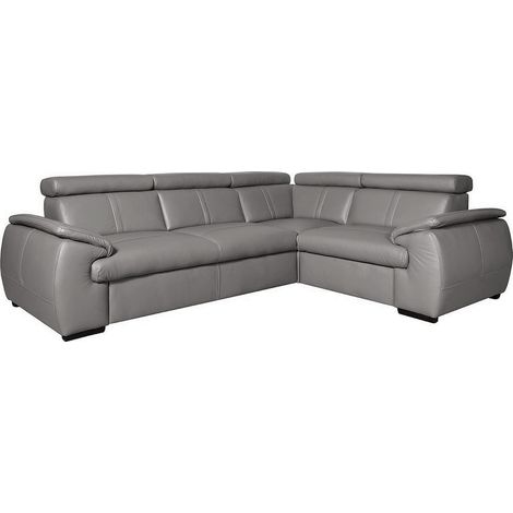 Canapé d'angle en 100% cuir de luxe italien , 5 places Cintia, couleur gris clair, angle droit (1/5)