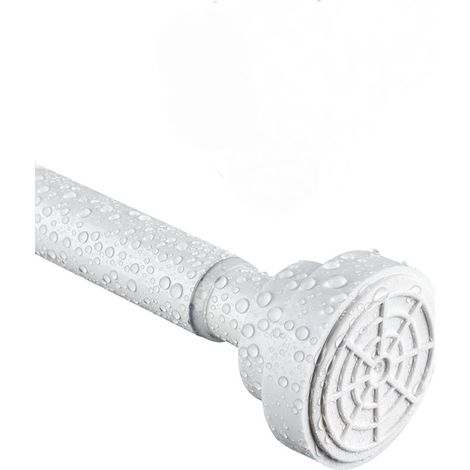 Tringle à rideau de douche rétractable, sans perçage, convient pour salle de bain, fenêtre, armoire penderie 85-140 cm, blanc (1/5)