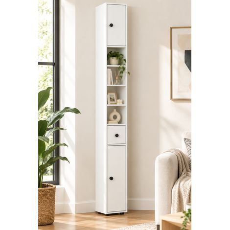 Meuble auxiliaire de salle de bain moderne avec 1 caisson, 5 chaises et 2 armoires pour salon, dortoir, charge 30 kg, 20x20x180 cm, blanc (1/5)