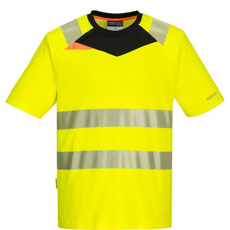 Camiseta laboral dinámica DX4 flúor de A.V de malla y poliéster PORTWEST DX413 4XL Amarillo / Negro