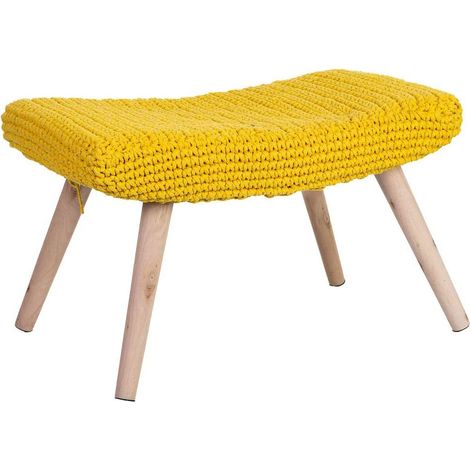 Banquette bois et coton tressé jaune pour salon chaleureux - jaune coton et bois naturel (1/5)