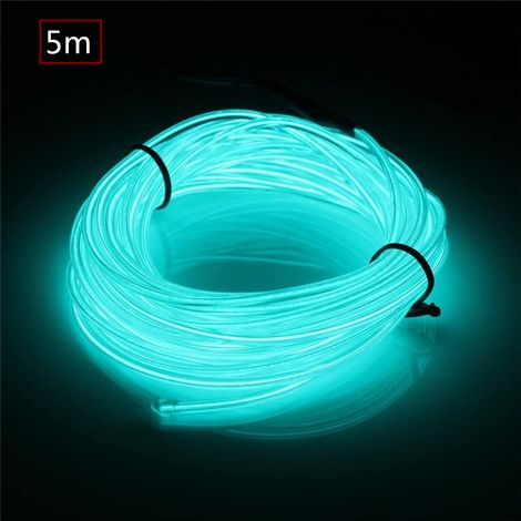 Câble EL - Fil Électroluminescent 5 M - Bleu Glacier Rose Blanc Orange - 3 Modes Stroboscopique - Alimentation Piles AA - Lot de 4 (1/5)