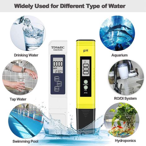 Tester elettronico della qualità dell'acqua TDS e EC, misuratore di temperatura TDS e EC, calibrazione automatica, set 4 in 1 per temperatura TDS PH EC per piscina, acquario, sistema RO, laboratorio (1/5)