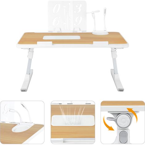 Mesa de cama para portátil, plegable, ajustable en altura y ángulo, ideal para sofá, estudio, lectura y escritura, Madera - 60 x 40 x 26-39 cm (1/5)