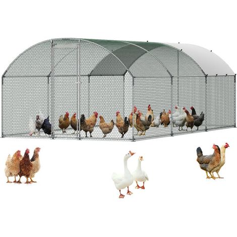 Protection Extérieure Grand Enclos Poulailler Métal 3x6x2 m Toit en Dôme avec Bâche pour Poules Canards Lapins (1/5)