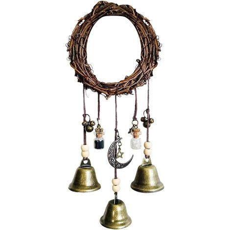 JeiibrZui pour la protection de la maison - Carillon éolien en rotin avec fer et zinc - 10 cm de diamètre - 1 pièce - Décoration à suspendre à une porte, un jardin, une véranda ou une fenêtre (1/5)