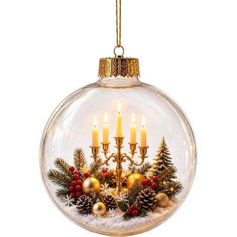 Boule à neige de Noël en acrylique avec lumière LED, scène de traîneau de rennes enneigée, décoration à suspendre pour sapin de Noël de style américain (1/5)