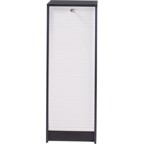 Beaux Meubles Pas Chers – Classeur à rideau noir et blanc H103 cm – Structure en panneaux mélaminés – Rideau coulissant avec fermeture à clé – 4 étagères réglables (1/2)