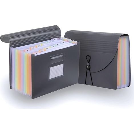 Trieur accordéon A4 – chemise à documents 12 compartiments – Gris Jusqu’à 1 500 feuilles – porte-documents robuste avec intercalaires colorés – bureau, école, université & maison (1/5)