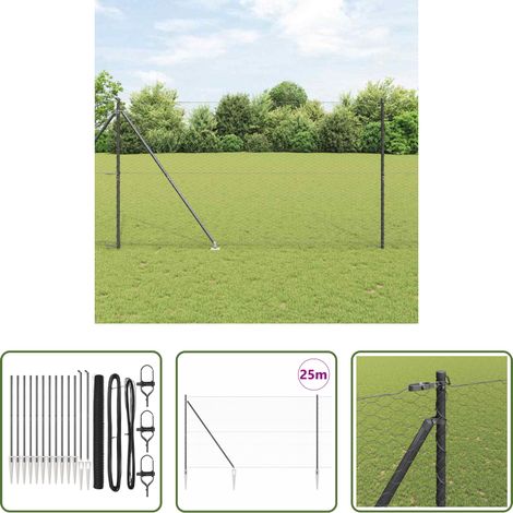 vidaXL Sécurité extérieure - Poteau de clôture. Gris 25 x 1,6 m (maillage 36 mm) (1/5)