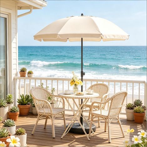 Parasol de plage inclinable 135 cm réglable en hauteur, UPF 50+, métal et polyester beige (1/5)