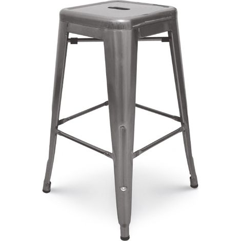 Barhocker aus rohem Metall im verzinkten Industriestil - Rückenlehne - Höhe 66 cm (1/4)