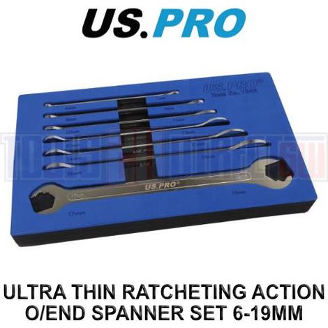 US PRO Tools 7pc Ultra Thin Ratcheting Action Open ended Spanner Set 6-19mm 7546 (1/4)