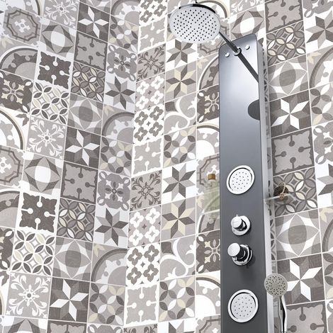 Sticker Mural Carrelage adhésif Cuisine Salle de Bain - 24 Stickers Carreaux DE Ciment Vasco - 24stickers10x10cm (1/5)
