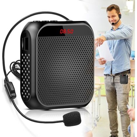 Megafono portatile con sistema di amplificazione ricaricabile da 8 W, a becco, batteria da 2200 mAh e microfono cablato. (1/3)