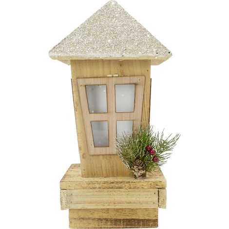 Lanterne de Noël 859717 décoration en bois avec paillettes éclairage