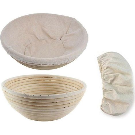 Lot de 2 paniers à pain ronds en rotin avec doublure, pour la préparation du pain à la maison (23 cm). (1/5)