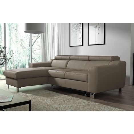 Canapé d'angle convertible en cuir italien de luxe 5 places ASTORIA, taupe, angle gauche (1/5)