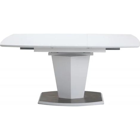 Table extensible blanche 120 à 160 cm – Pied en acier brossé – Système d'allonge papillon – Pour 6 personnes – Meubletmoi (1/3)