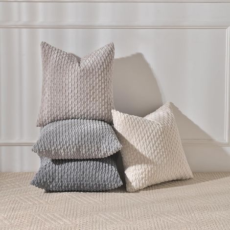 Coussin Canape 45x45 Gris Beige Crème Dégradé en Velours Côtelé Lot de 4 Housse Coussins Décoratifs Boheme pour Canapé, Salon et Chambre (1/4)