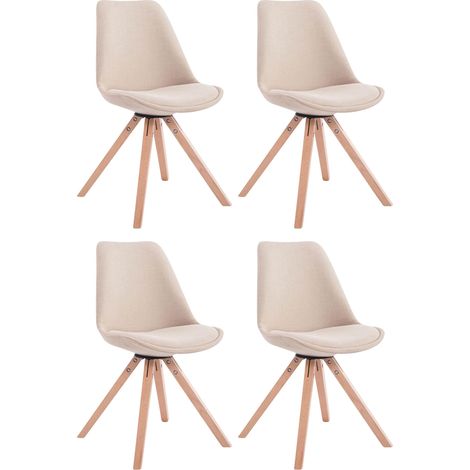 Lot de 4 chaises de salle à manger design scandinave en tissu crème et pieds en bois clair forme carré 100003202