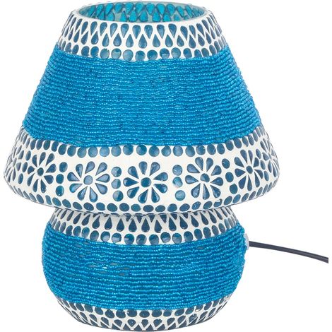 Lampada da tavolo a mosaico in stile etnico blu indiano, decorazione domestica