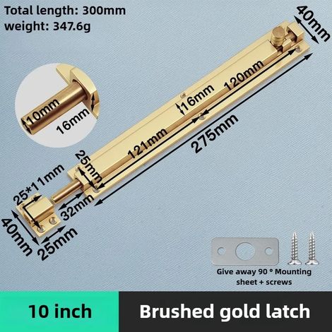 (Or - 25 cm) Verrou de sécurité de porte en alliage d'aluminium, boucle, loquet de fenêtre, verrou de porte coulissante robuste et épais, quincaillerie pour la maison (1/5)