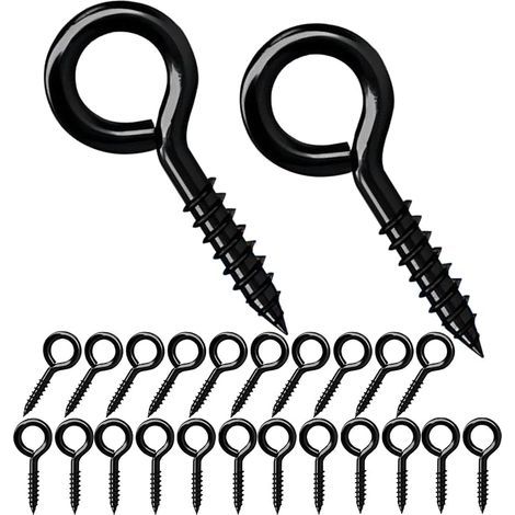 20 Pièces Vis à Oeillet 20mm, à Bague Auto-Taraudeuse, Oeillets Ronds, Crochet en Métal Pour Décoration Intérieure et Extérieure, Noir (1/5)