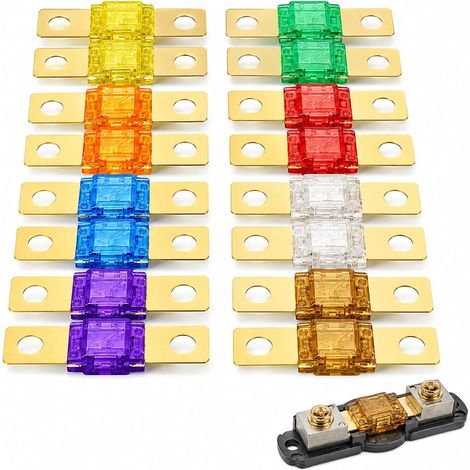 16 Pieces Car Mini Fuses Car Midi Set 20A 30A 40A 50A 60A 80A 100A 120A, 32V ANL Bolt-on High Current Flat Blade for Auto Motorcycle Truck RV Truck (1/5)