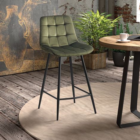 Tabouret de bar en velours vert JUSTINE (lot de 2) (1/5)