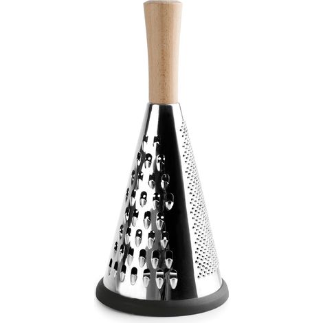 Lacor - 61366 - Grattugia conica in acciaio inox, manico in legno di faggio, tre tipi di griglia, base antiscivolo, 12 cm x 27 cm (1/5)