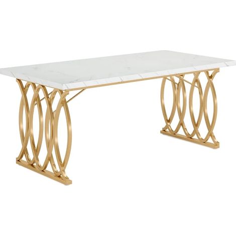 Büro-Schreibtisch 160 x 80 cm mit weißer Marmoroptik und goldenem Metallgestell MODENUIT (1/5)