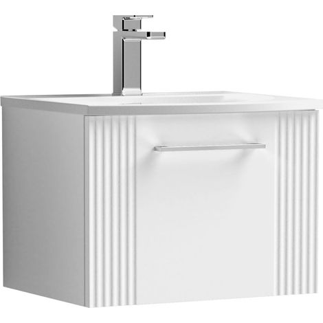 Belvide Partial Fluted 1 Drawer Wall Hung Vanity Unit with 1 Tap Hole Curved Basin- 500mm - Satin White (1/4)