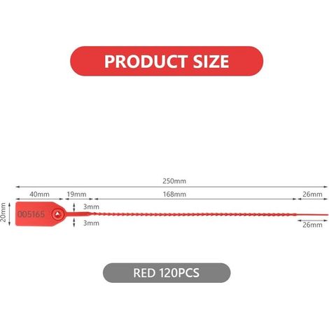 120 Stück manipulationssichere Siegelschilder, 250 mm/9,8 Zoll selbstverriegelnde Kunststoffverschlüsse mit Seriennummer, Einweg-Sicherheitslaschen für Feuerlöscher (Rot) (1/5)