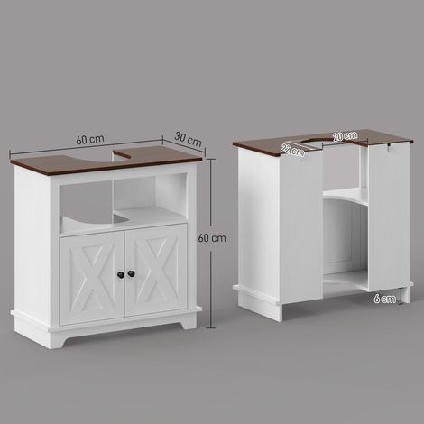 Meuble sous-vasque de salle de bain (avec deux portes et une étagère ouverte), en aggloméré, 60 x 30 x 60 cm (1/5)