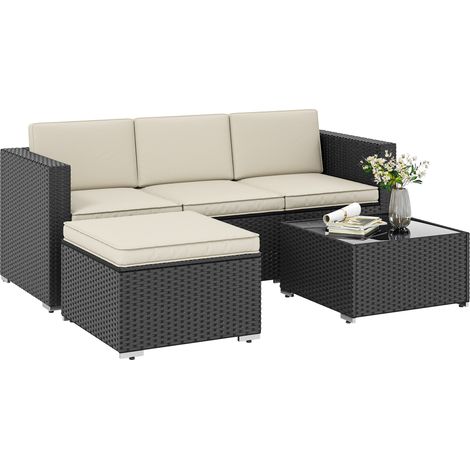 Meuble, 3 places, noirs, 173 × 66 × 61 cm, rotin PE, polyester, acier galvanisé, 17 kg (1/5)