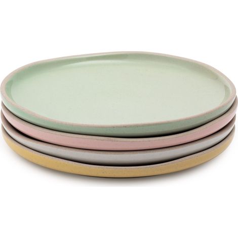 Jamie oliver big love little plates, set aus 4 rosa, weißen, grünen und gelben Beistelltellern aus Steingut, 19cm